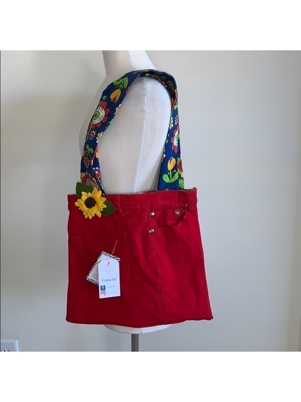Upcycled Denim Purse Red Floral